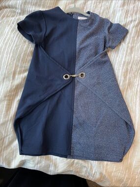 Girls Navy Two-Tone Sparkle Panel Dress with Decorative Clasp